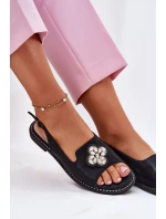 Sandały Damskie Na Płaskim Obcasie Z Ozdobnym Detalem S.Barski KV51-080 Czarne