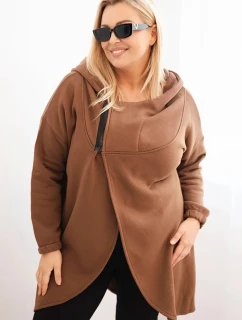 Dámska zateplená mikina Plus Size s kapucňou a asymetrickým zipsom Brown