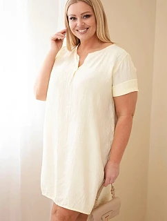 Dámske plus veľkosť viskózové šaty s krátkymi rukávmi a výstrihom do V žlté