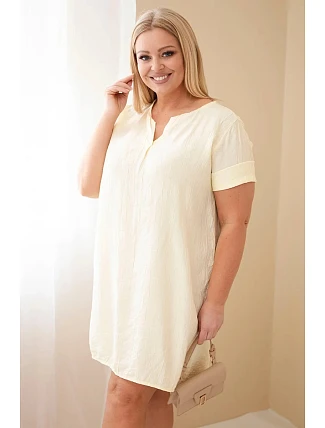 Dámske plus veľkosť viskózové šaty s krátkymi rukávmi a výstrihom do V žlté