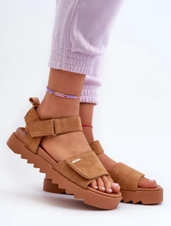 Damskie Zamszowe Sandały Na Platformie Big Star NN274705 Brązowe