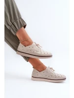 Skórzane Półbuty Damskie Beżowe S.Barski LR182