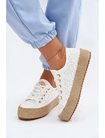 Krajkové tenisky espadrilky na platformě Lee Cooper LCW-26-31-4326 Bílé