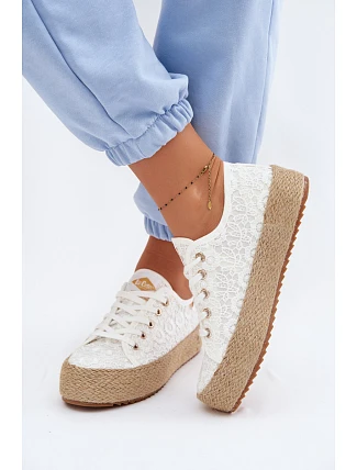 Krajkové tenisky espadrilky na platformě Lee Cooper LCW-26-31-4326 Bílé