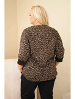Dámska blúzka Plus Size s leopardím vzorom a predĺženým zadným dielom, hnedá Dámska blúzka Plus Size s leopardím vzorom a predĺženým zadným dielom, hnedá
