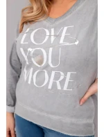 Dámske Plus veľkosť blúzka s potlačou Love You More Grey