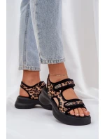 Eko Skórzane Lekkie Sandały Na Platformie Panterka Brązowe Deniffia