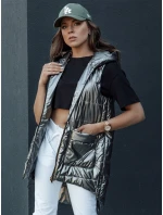 Dámska prešívaná dlhá vesta s kapucňou JESS tmavosivá FashionStreet TY4446