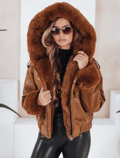 Dámska kožená bunda s kožušinou hnedá FashionStreet TY5129