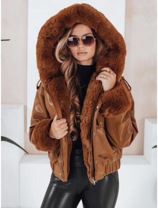 Dámska kožená bunda s kožušinou hnedá FashionStreet TY5129 Dámska kožená bunda s kožušinou hnedá FashionStreet TY5129