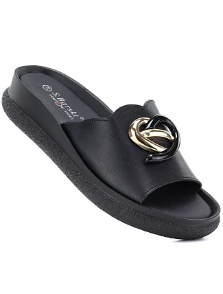 Dámske kožené žabky na platforme čierne S.Barski KV61-6046