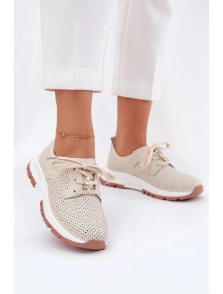 Skórzane Półbuty Damskie Z Przypinką Artiker 54C1811 Beżowe