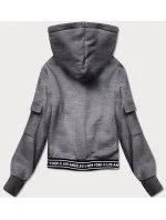 Krátka šedá dámska tepláková mikina so sťahovacími lemami (26030)