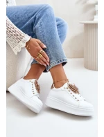 Sneakersy Damskie Na Platformie Z Motylem Biało-Złote Naritevia