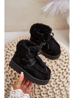 Śniegowce Botki Dziecięce Ocieplane Futerkiem Czarne Adelane