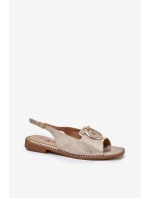 Eleganckie Sandały Z Ozdobą Na Płaskim Obcasie S.Barski KV51-003 Złote