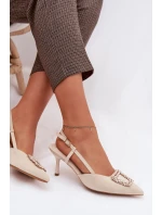 Dámské sandály na podpatku s ozdobou světle béžové Ismeria