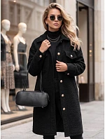 Dlhý dámsky kabát z ovčej kože, čierny, FashionStreet NY0801 Dlhý dámsky kabát z ovčej kože, čierny, FashionStreet NY0801