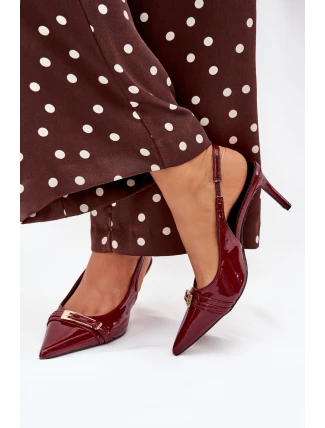 Lakierowane Czółenka Na Szpilce Ze Złotą Klamrą Bordowe Vivae