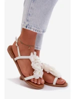 Dámské sandály Ploché S Dekorativními Květinami Bílé Noemia