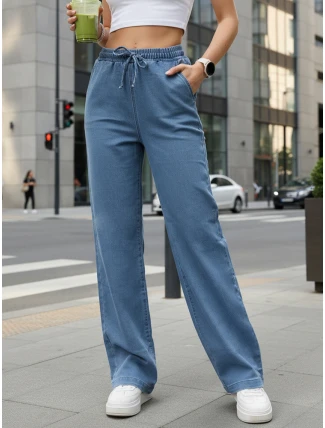 Dámske džínsové nohavice so širokými nohavicami modré FashionStreet UY2897