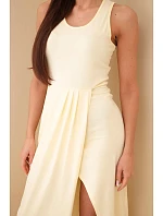 Dámske bavlnené midi šaty bez rukávov s riasením žlté Dámske bavlnené midi šaty bez rukávov s riasením žlté