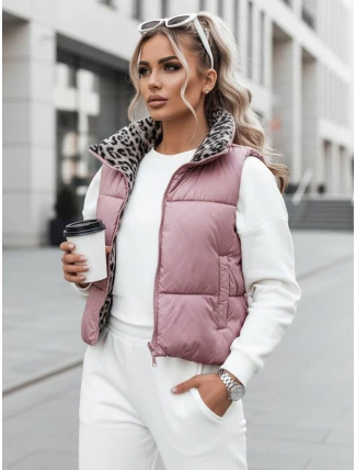 Dámska prechodná krátka prešívaná dvojcestná ružová vesta LEOVELLA FashionStreet TY5492 Dámska prechodná krátka prešívaná dvojcestná ružová vesta LEOVELLA FashionStreet TY5492