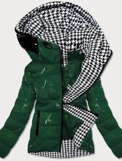 Zelená dámska bunda sa vzorovanou podšívkou (W707)