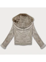 Bunda z eko kože s kožušinovým golierom Glakate beige (LU98091#)