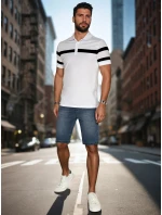 Pánske polo tričko s pruhmi biele FashionStreet PX0628