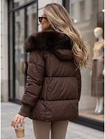 Dámska zimná prešívaná bunda s kapucňou, hnedá, FashionStreet TY6004 Dámska zimná prešívaná bunda s kapucňou, hnedá, FashionStreet TY6004