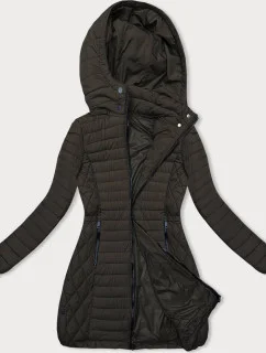 Dámska bunda v army farbe s kapucňou pre prechodné obdobie (2M-017)