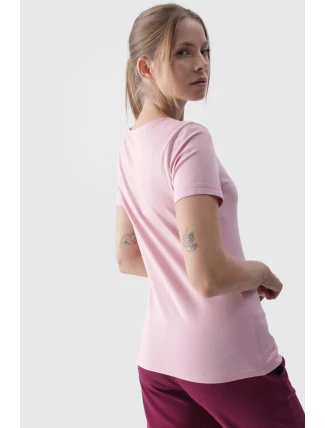 Damski Gładki T-Shirt Z Logo Różowy 4F 4FWMM00TTSHF1845-56S