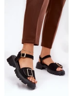 Eko Zamszowe Sandały Damskie Z Klamrą Czarne Gofielle