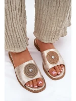 Klapki Damskie Na Płaskim Obcasie Z Ozdobą S.Barski KV51-013 Złote