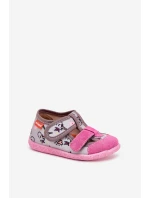 Kapcie Milami Dziecięce Na Rzepy W Jednorożce Szaro-Różowe Reathiana