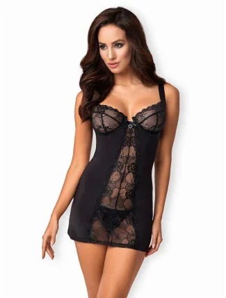 Krásna košieľka Heartina chemise black - Obsessive