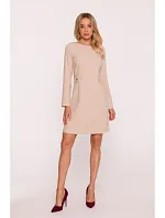 Dámské šaty s ozdobnými knoflíky v pase S419 béžové - Stylove Dámské šaty s ozdobnými knoflíky v pase S419 béžové - Stylove