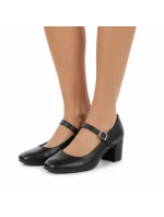 Čierne lodičky Sergio Leone na nízkom podpätku s remienkom PB176