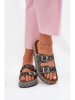 Klapki Ze Zdobieniem I Klamrami Na Platformie Czarne Mellene