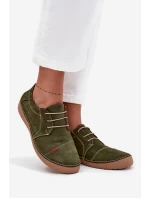 Skórzane Półbuty Damskie Z Przeszyciami Artiker 57C2112 Zielone