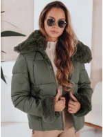 Dámska prešívaná krátka bunda s kožušinou zelená FashionStreet TY5068