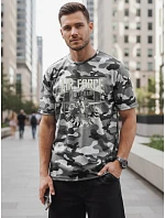 Klasické pánske tričko s kamuflážovým vzorom a potlačou, sivé, FashionStreet NX2001R Klasické pánske tričko s kamuflážovým vzorom a potlačou, sivé, FashionStreet NX2001R