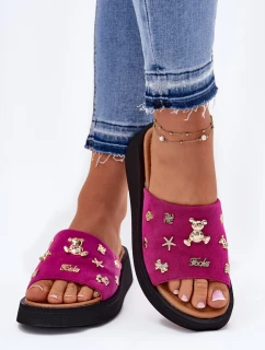 Zamszowe Klapki Damskie Z Przypinkami Vinceza 66741 Fuksja