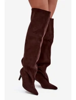 Kozaki Damskie Na Szpilce Wsuwane Czekoladowe Mavilla