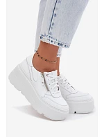 Kožené dámské tenisky na masivní platformě Zazoo N1084 Bílé