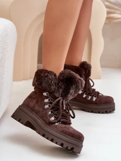 Dámska zateplená členková obuv s kožušinou 9685 Tmavohnedá MARQUIIZ