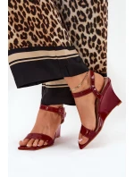 Lakierowane Sandały Damskie Na Koturnie Bordowe Vliraya