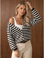Dámsky oversize kardigán s čierno-bielymi pruhmi FashionStreet MY2640