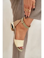 Skórzane Sandały Na Złotym Obcasie Laura Messi 2143 Beżowe